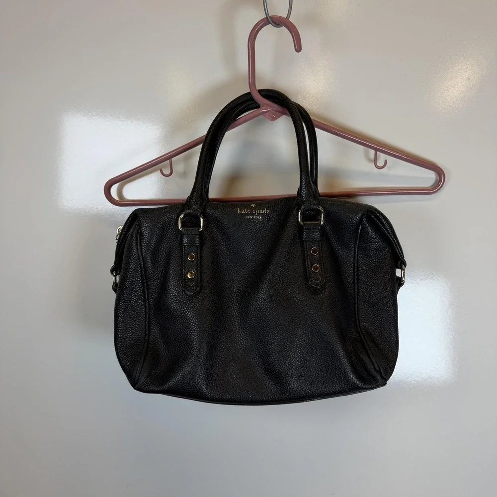 Kate Spade Satchel Bag Womens Medium Black Pebbled Cow Leather Zip Gold Tone